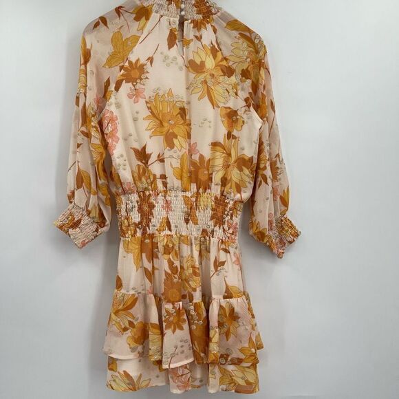 BTFL-life Yellow Ambrielle Floral Smocked Long Sleeve Mini Dress Small - Picture 8 of 9